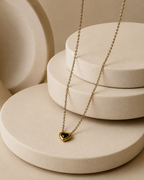 Gold-Plated Green Crystal Heart Necklace