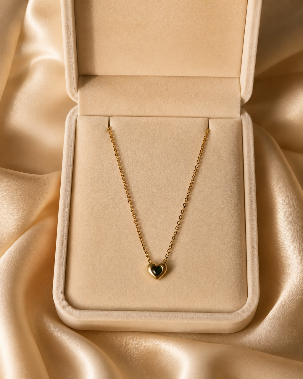 Gold-Plated Green Crystal Heart Necklace