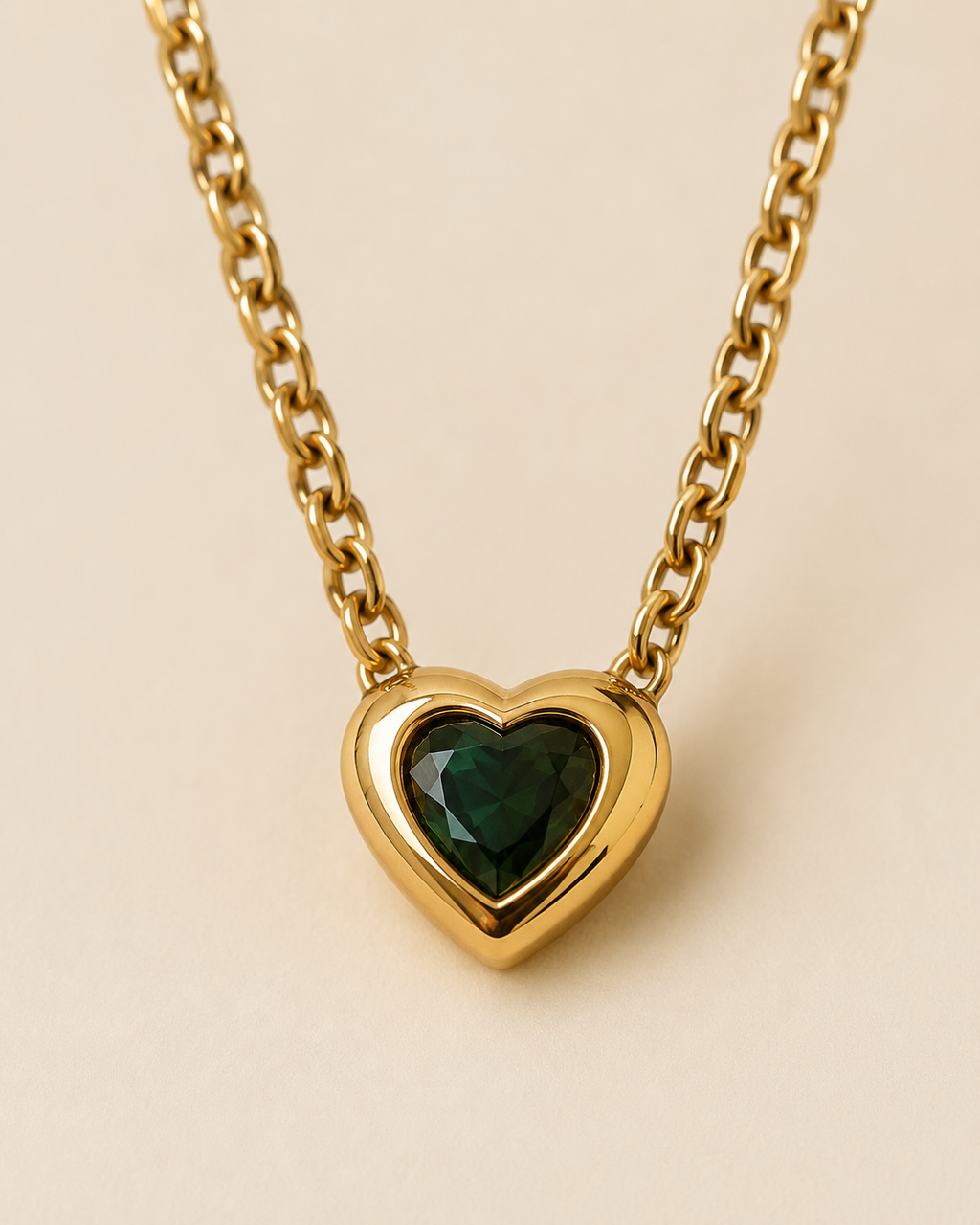 Gold-Plated Green Crystal Heart Necklace