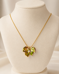 Gold-Plated Green Enamel Flower Pendant Necklace with Crystal Centre