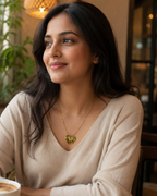 Gold-Plated Green Enamel Flower Pendant Necklace with Crystal Centre