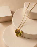 Gold-Plated Green Enamel Flower Pendant Necklace with Crystal Centre