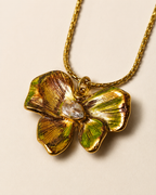 Gold-Plated Green Enamel Flower Pendant Necklace with Crystal Centre