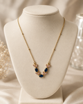 Gold-Plated Navy Blue and Pink Crystal Leaf Necklace