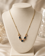 Gold-Plated Navy Blue and Pink Crystal Leaf Necklace