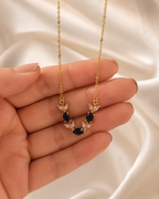 Gold-Plated Navy Blue and Pink Crystal Leaf Necklace