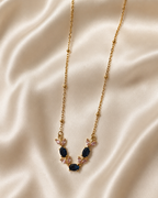 Gold-Plated Navy Blue and Pink Crystal Leaf Necklace