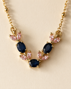 Gold-Plated Navy Blue and Pink Crystal Leaf Necklace