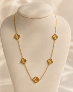 Gold-Plated Textured Clover Station Long Necklace