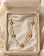 Gold-Plated Textured Clover Station Long Necklace
