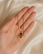 Gold-Plated Puffy Heart Pendant Necklace with Green Crystal
