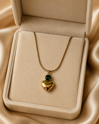 Gold-Plated Puffy Heart Pendant Necklace with Green Crystal