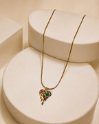 Gold-Plated Melting Heart Pendant Necklace with Green Crystal Accent