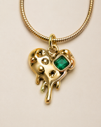 Gold-Plated Melting Heart Pendant Necklace with Green Crystal Accent