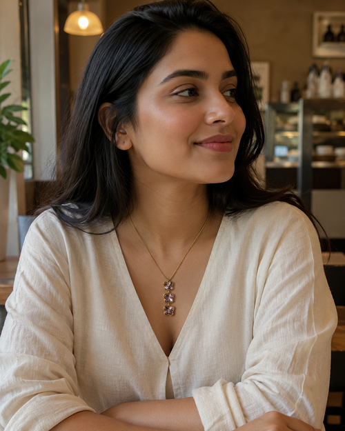 Blush Pink Triple Butterfly Gold-Plated Drop Necklace