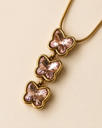 Blush Pink Triple Butterfly Gold-Plated Drop Necklace