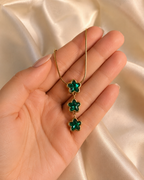 Emerald Green Triple Star Gold-Plated Drop Necklace