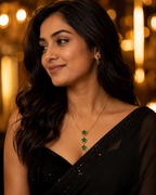 Emerald Green Triple Star Gold-Plated Drop Necklace