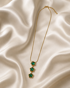 Emerald Green Triple Star Gold-Plated Drop Necklace