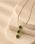 Emerald Green Triple Star Gold-Plated Drop Necklace