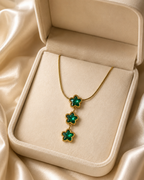 Emerald Green Triple Star Gold-Plated Drop Necklace