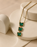 Emerald Green Triple Butterfly Gold-Plated Necklace