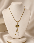 Elegant Gold Bow Tassel Drop Necklace