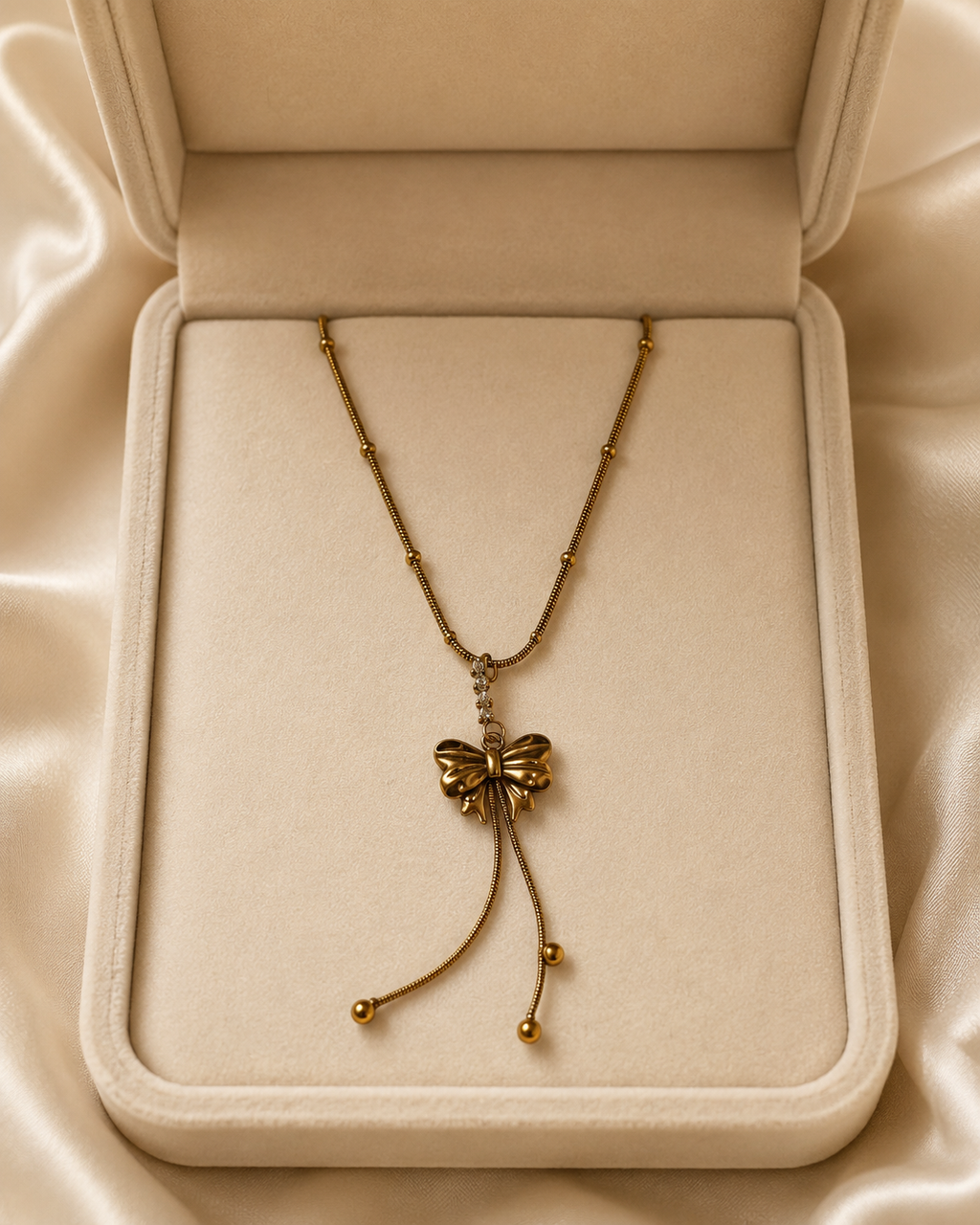 Elegant Gold Bow Tassel Drop Necklace