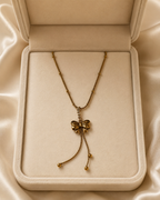 Elegant Gold Bow Tassel Drop Necklace