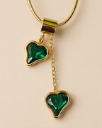 Emerald Green Asymmetric Double Heart Drop Necklace