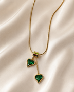Emerald Green Asymmetric Double Heart Drop Necklace