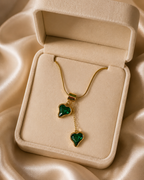 Emerald Green Asymmetric Double Heart Drop Necklace