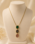 Multicolour Triple Octagon Crystal Gold-Plated Necklace