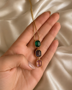 Multicolour Triple Octagon Crystal Gold-Plated Necklace