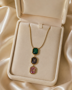 Multicolour Triple Octagon Crystal Gold-Plated Necklace