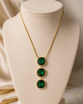 Emerald Green Triple Cushion Crystal Drop Necklace