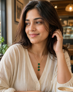 Emerald Green Triple Cushion Crystal Drop Necklace