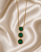 Emerald Green Triple Cushion Crystal Drop Necklace