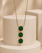 Emerald Green Triple Cushion Crystal Drop Necklace