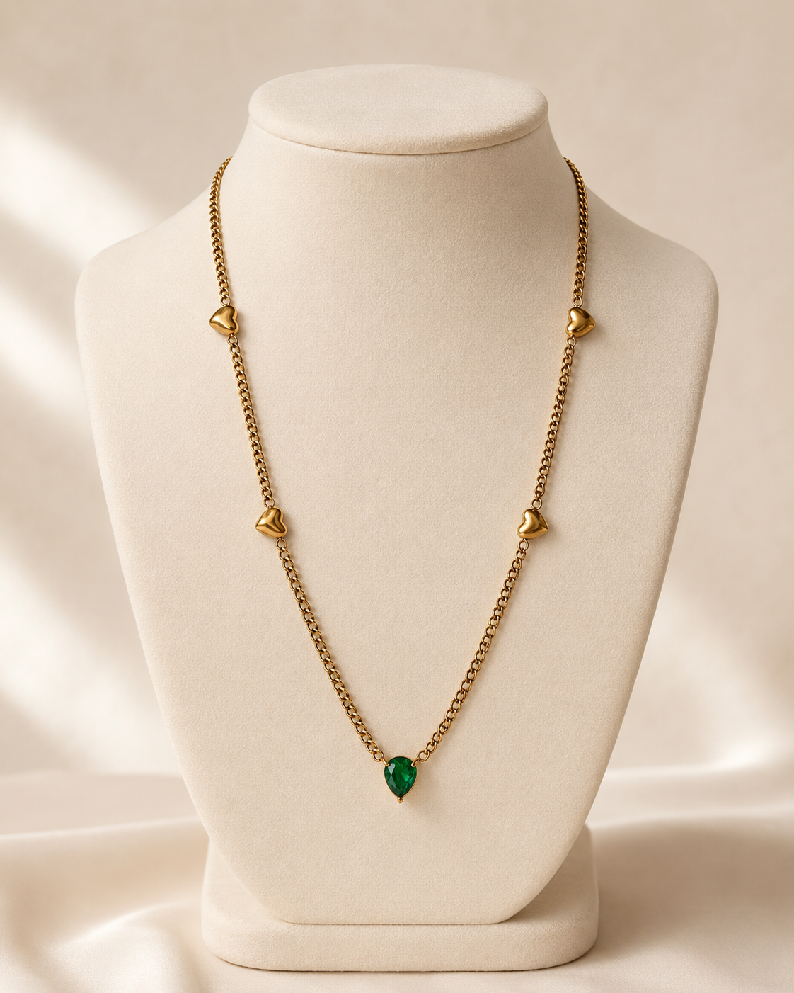 Emerald Heart Charm Gold-Plated Long Necklace