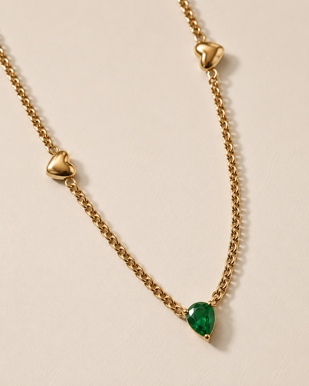Emerald Heart Charm Gold-Plated Long Necklace
