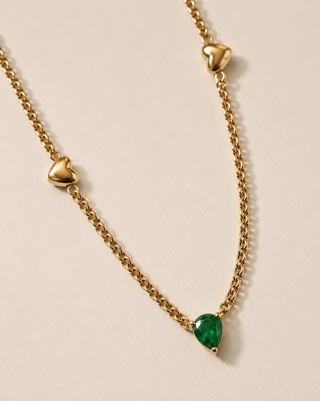 Emerald Heart Charm Gold-Plated Long Necklace