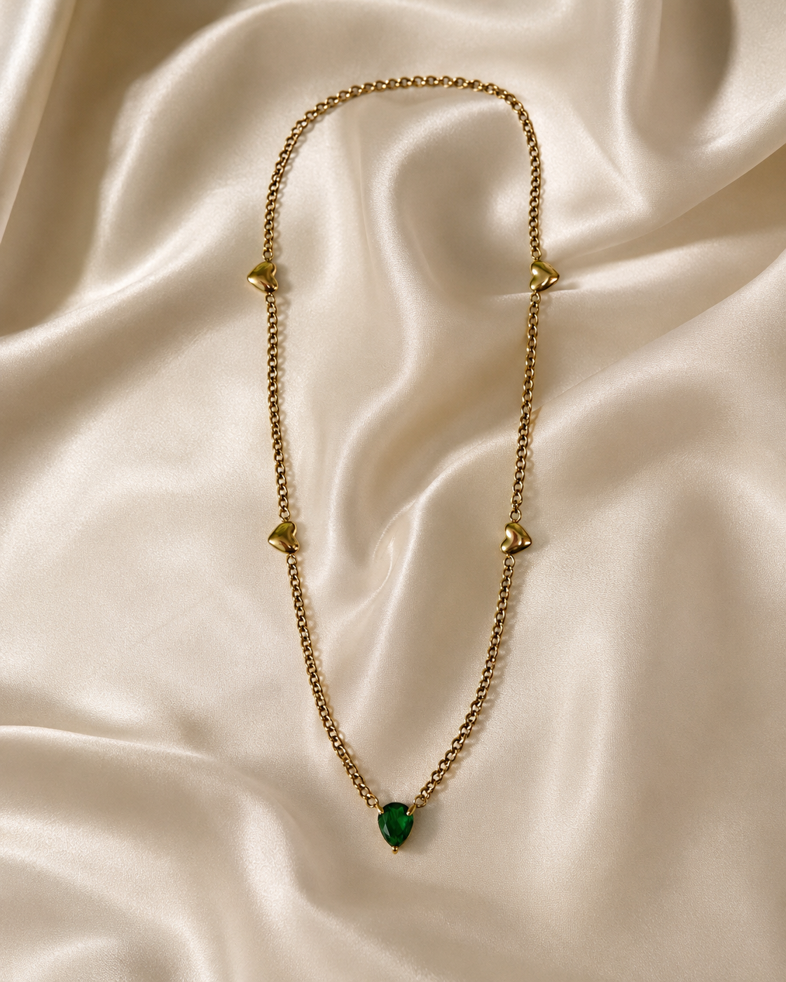 Emerald Heart Charm Gold-Plated Long Necklace