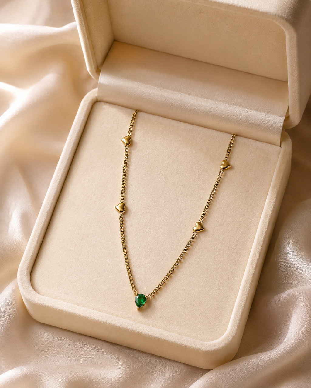 Emerald Heart Charm Gold-Plated Long Necklace