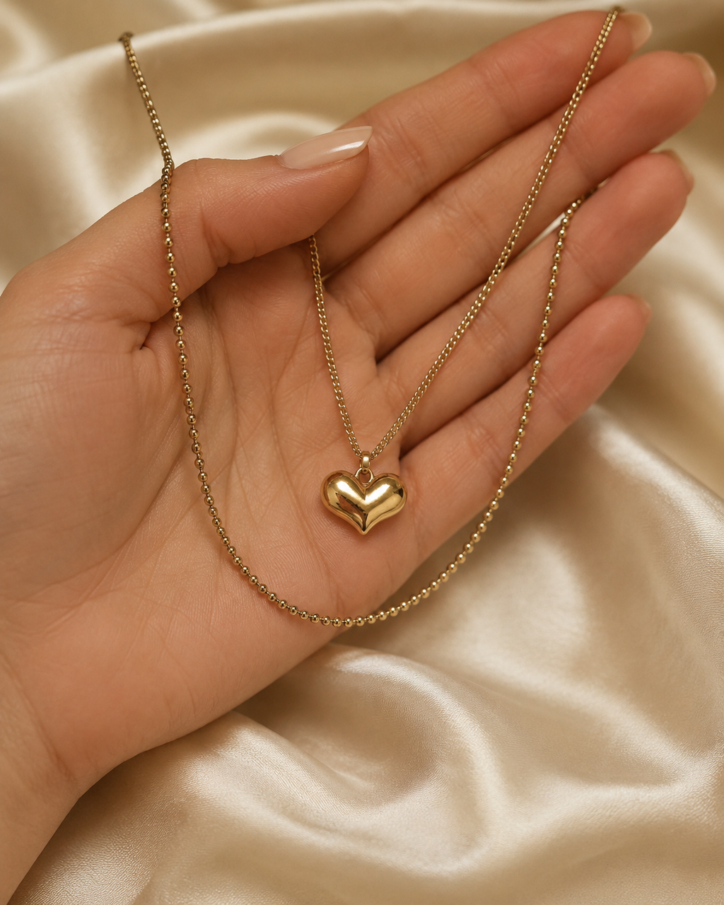 Minimal Gold Heart Pendant Layered Necklace Set