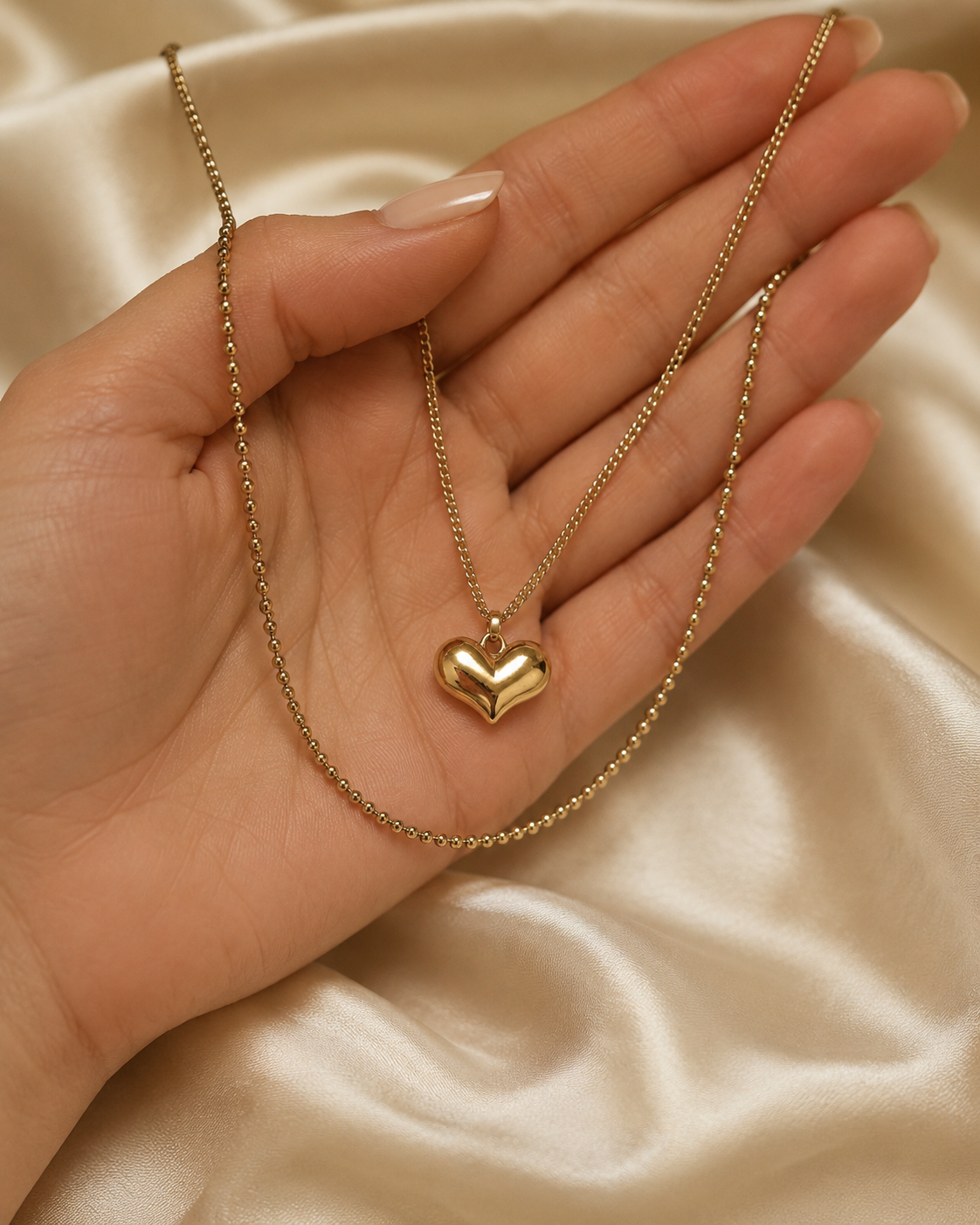 Minimal Gold Heart Pendant Layered Necklace Set