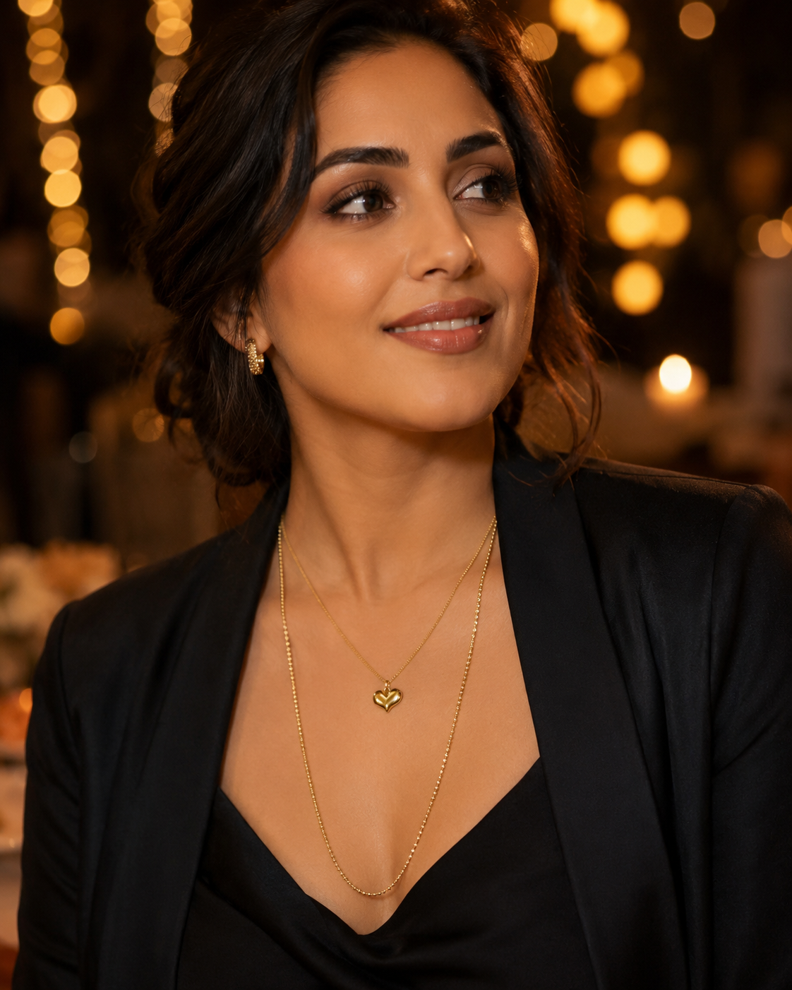 Minimal Gold Heart Pendant Layered Necklace Set