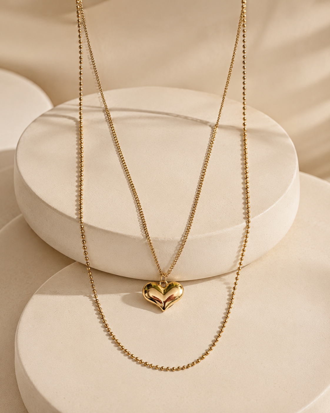 Minimal Gold Heart Pendant Layered Necklace Set