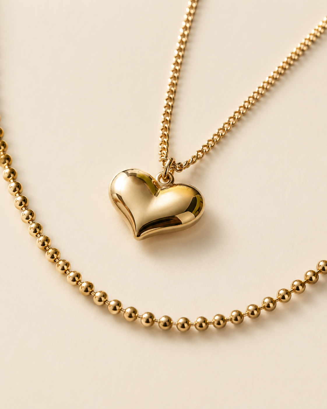 Minimal Gold Heart Pendant Layered Necklace Set