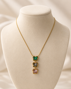 Multicolour Triple Butterfly Crystal Drop Necklace